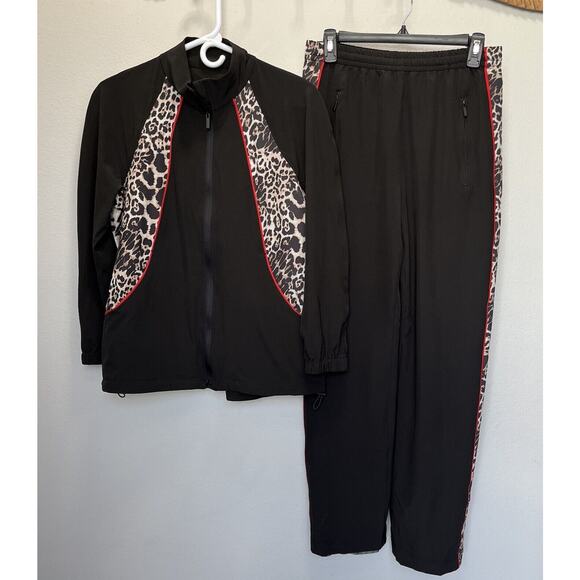 Boston Proper | 2 Piece Track Suit Warm Up Leopard Animal Print Black Size Small - Picture 2 of 9